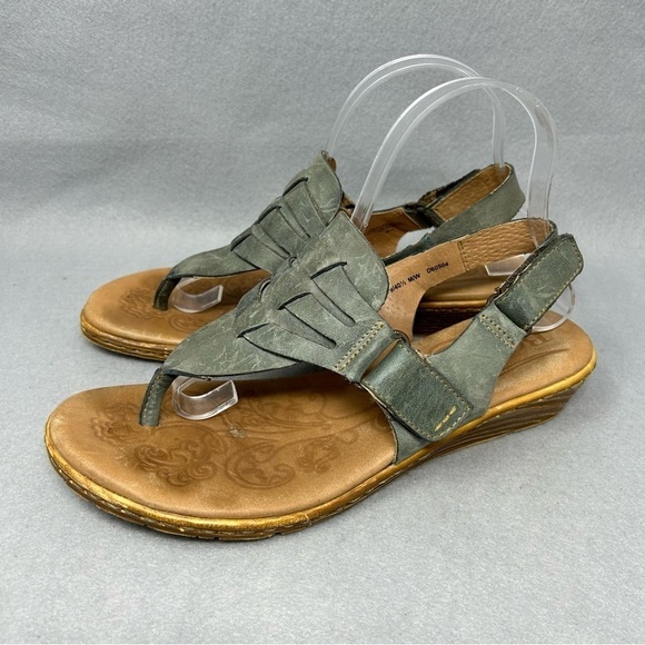 Born Karis D60504 Blue Leather Thong Wedge Sandals Women's US Size 9 - Picture 1 of 12